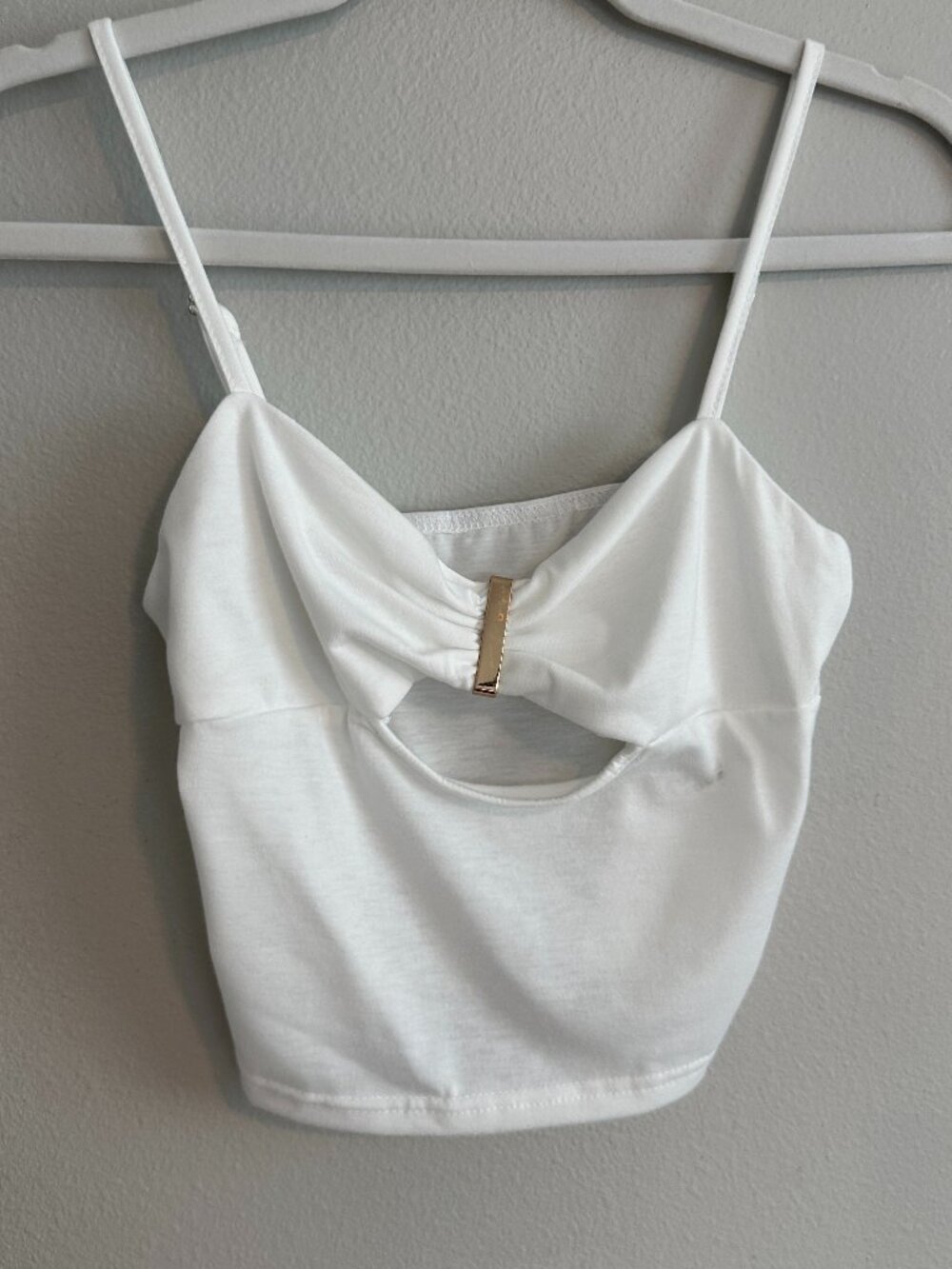 White Crop Top with Keyhole and Gold Bar Detail